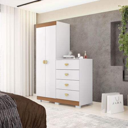 Ropero con Cómoda Cristal Blanco | Camarín Flex Moderno