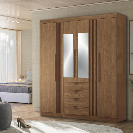 ROPERO  AURORA 4 PUERTAS CON ESPEJO JATOBA/JATOBA