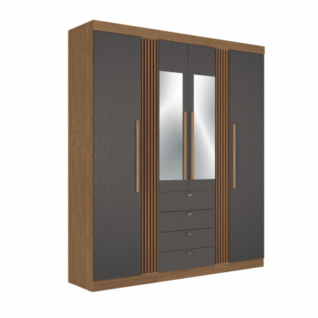 ROPERO AURORA 4 PUERTAS CON ESPEJO JATOBA/GRAFITO