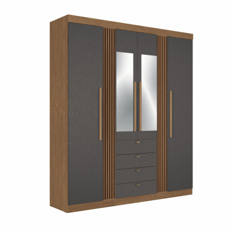 ROPERO AURORA 4 PUERTAS CON ESPEJO JATOBA/GRAFITO