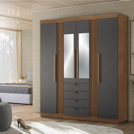 ROPERO AURORA 4 PUERTAS CON ESPEJO JATOBA/GRAFITO