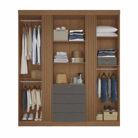 ROPERO AURORA 4 PUERTAS CON ESPEJO JATOBA/GRAFITO