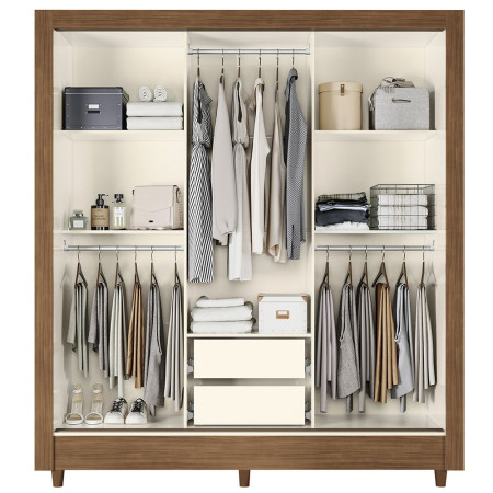 ROPERO  VIENNA 3 PUERTAS CORREDIZAS CON ESPEJO NATURE/OFF WHITE