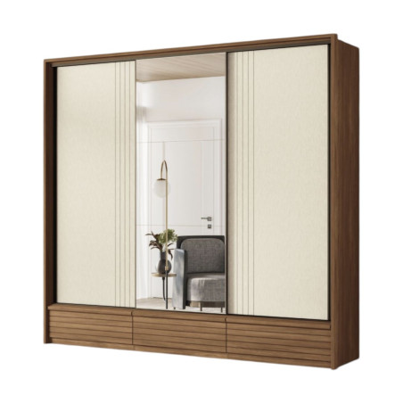 ROPERO DEMOCRATA 3 PUERTAS CORREDIZAS JATOBA/ARENA FLEX