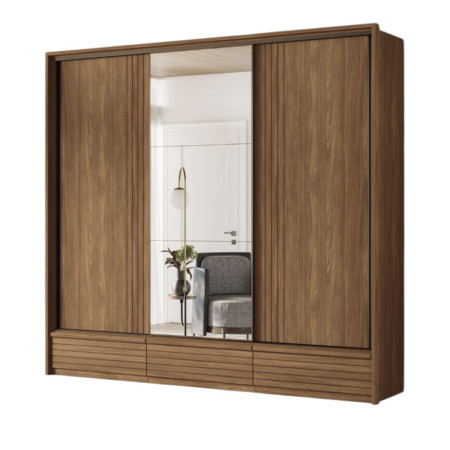 ROPERO DEMOCRATA 3 PUERTAS CORREDIZAS JATOBA/ARENA FLEX