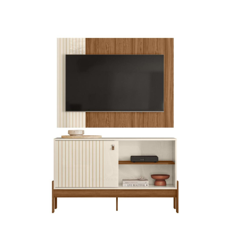 COMBO WOOD P/ TV HASTA 42"  PEROLA METALIZADO/CINAMOMO MEL