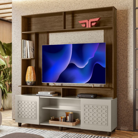 ESTANTE HOME HOLLYWOOD P/ TV HASTA 60” CANELA/OFF WHITE