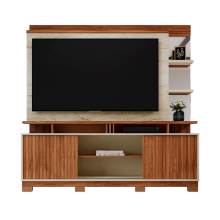 ESTANTE HOME TEATHER DENVER FLEX  P/ TV HASTA 60" CINAMOMO MEL/OFF WHITE/CARRARA