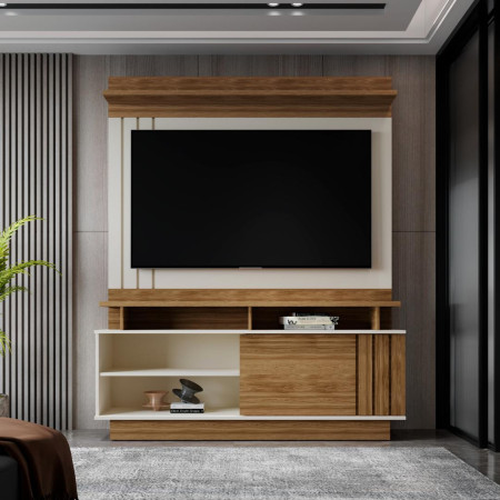 ESTANTE HOME TEATHER GOIÁS 1.5 P/ TV HASTA 55" OFF WHITE/AMENDOA