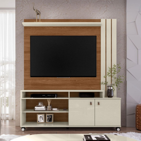 ESTANTE HOME TEATHER 1.6 NEVADA P/ TV HASTA 65" PEROLA METALIZADO/CINAMOMO MEL