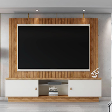 ESTANTE HOME TEATHER SANTOS 2.0 P/ TV HASTA 70" PEROLA METALIZADO / AMENDOA