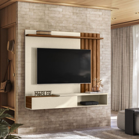 ESTANTE HOME TEATHER VEGAS 1.6 P/ TV HASTA 65"PEROLA METALIZADO/CINAMOMO MEL