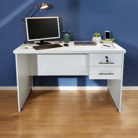 ESCRITORIO AC&H 1.20 CON 2 CAJONES CON LLAVE BLANCO
