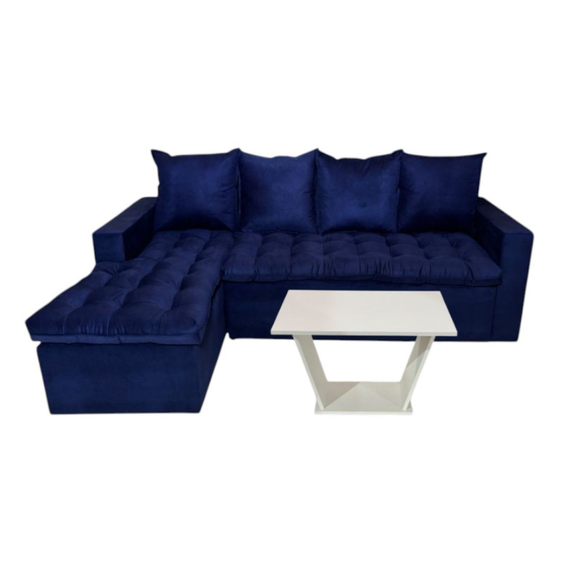 SOFA ATYRA  AZUL 3 LUGARES + CHAISE + MESITA DE REGALO