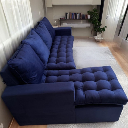 SOFA ATYRA  AZUL 3 LUGARES + CHAISE + MESITA DE REGALO