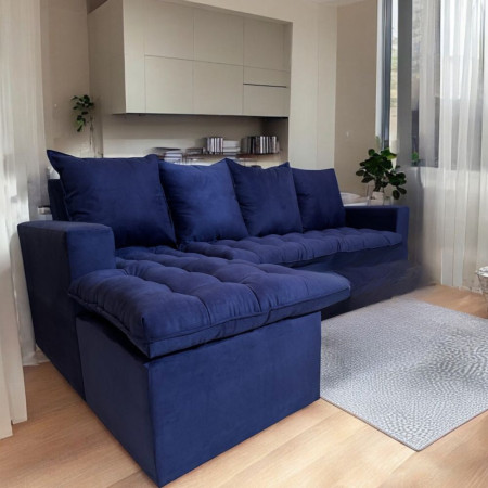 SOFA ATYRA  AZUL 3 LUGARES + CHAISE + MESITA DE REGALO