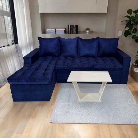 SOFA ATYRA  AZUL 3 LUGARES + CHAISE + MESITA DE REGALO