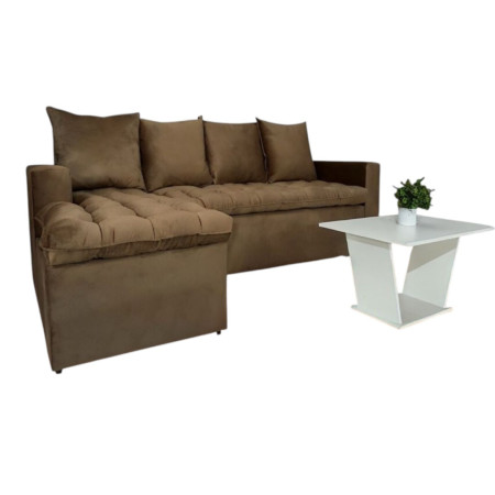 SOFA ATYRA BEIGE 3 LUGARES + CHAISE + MESITA DE REGALO