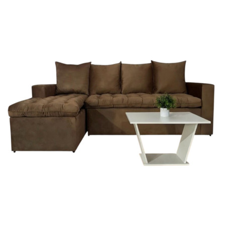 SOFA ATYRA BEIGE 3 LUGARES + CHAISE + MESITA DE REGALO