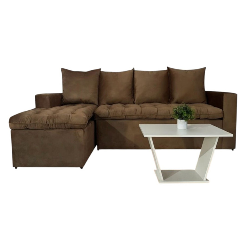 SOFA ATYRA BEIGE 3 LUGARES + CHAISE + MESITA DE REGALO