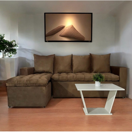 SOFA ATYRA BEIGE 3 LUGARES + CHAISE + MESITA DE REGALO