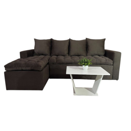 SOFA ATYRA MARRÓN 3 LUGARES + CHAISE + MESITA DE REGALO