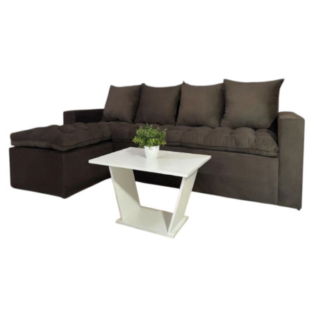 SOFA ATYRA MARRÓN 3 LUGARES + CHAISE + MESITA DE REGALO