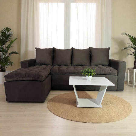 SOFA ATYRA MARRÓN 3 LUGARES + CHAISE + MESITA DE REGALO