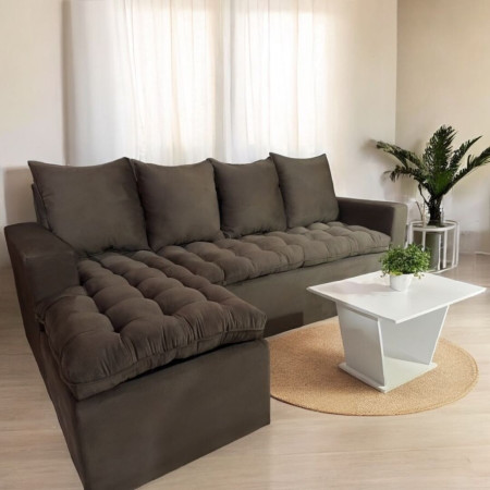 SOFA ATYRA MARRÓN 3 LUGARES + CHAISE + MESITA DE REGALO