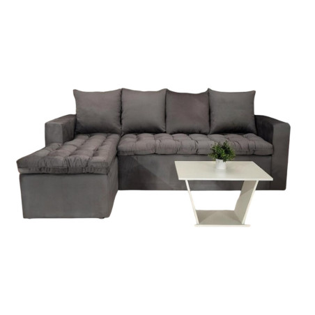 SOFA ATYRA GRIS 3 LUGARES + CHAISE + MESITA DE REGALO