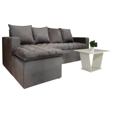 SOFA ATYRA GRIS 3 LUGARES + CHAISE + MESITA DE REGALO