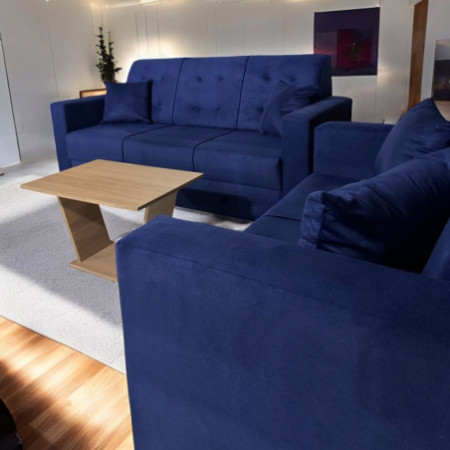 SOFA NEW ITA 3 - 2 LUGARES AZUL + 4 ALMOHADAS + MESITA DE REGALO