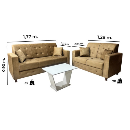 SOFA NEW ITA 3 - 2 LUGARES BEIGE + 4 ALMOHADAS + MESITA DE REGALO