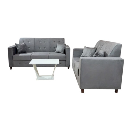 SOFA NEW ITA 3 - 2 LUGARES GRIS + 4 ALMOHADAS + MESITA DE REGALO