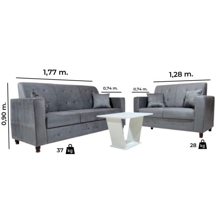 SOFA NEW ITA 3 - 2 LUGARES GRIS + 4 ALMOHADAS + MESITA DE REGALO
