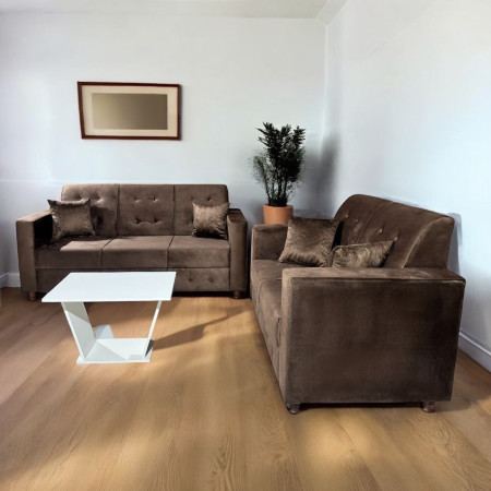 SOFA NEW ITA 3 - 2 LUGARES MARRÓN + 4 ALMOHADAS + MESITA DE REGALO