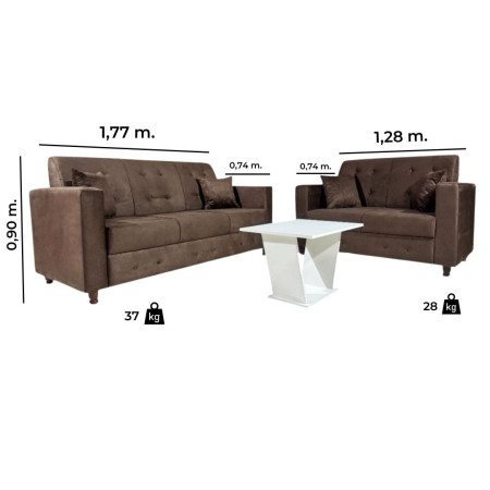 SOFA NEW ITA 3 - 2 LUGARES MARRÓN + 4 ALMOHADAS + MESITA DE REGALO
