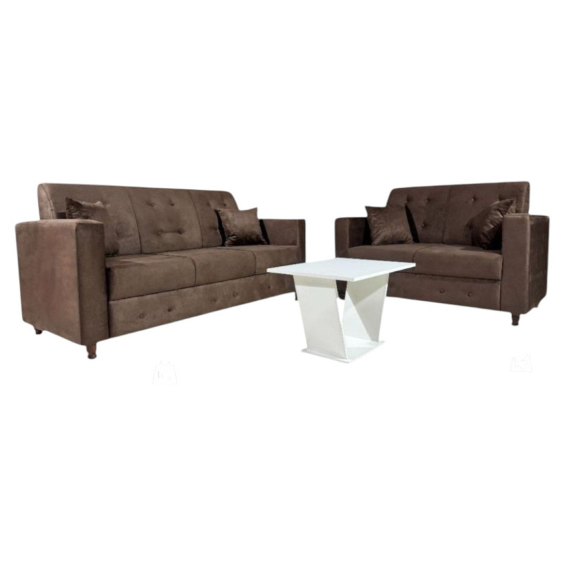 SOFA NEW ITA 3 - 2 LUGARES MARRÓN + 4 ALMOHADAS + MESITA DE REGALO