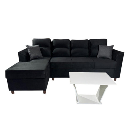 SOFA NEW SAN LORENZO NEGRO 3 LUGARES + CHAISE + 2 ALMOHADAS + MESA