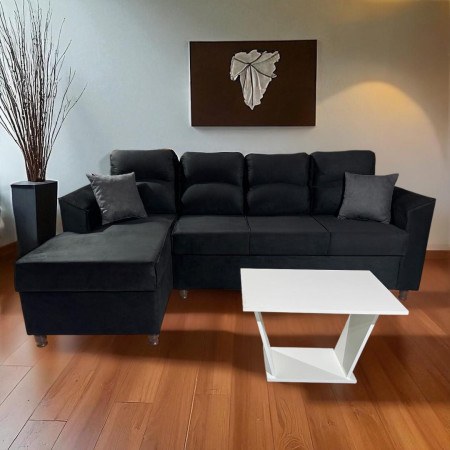 SOFA NEW SAN LORENZO NEGRO 3 LUGARES + CHAISE + 2 ALMOHADAS + MESA