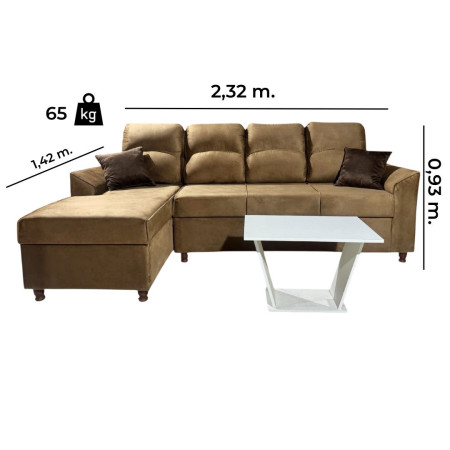SOFA NEW SAN LORENZO BEIGE 3 LUGARES + CHAISE + 2 ALMOHADAS + MESA