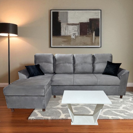 SOFA NEW SAN LORENZO GRIS 3 LUGARES + CHAISE + 2 ALMOHADAS + MESA