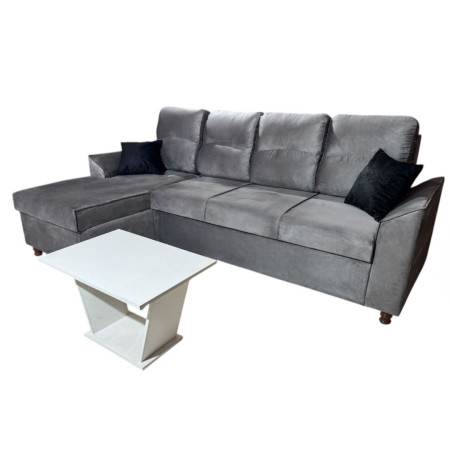 SOFA NEW SAN LORENZO GRIS 3 LUGARES + CHAISE + 2 ALMOHADAS + MESA