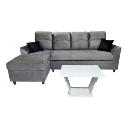 SOFA NEW SAN LORENZO GRIS 3 LUGARES + CHAISE + 2 ALMOHADAS + MESA