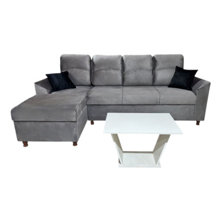 SOFA NEW SAN LORENZO GRIS 3 LUGARES + CHAISE + 2 ALMOHADAS + MESA