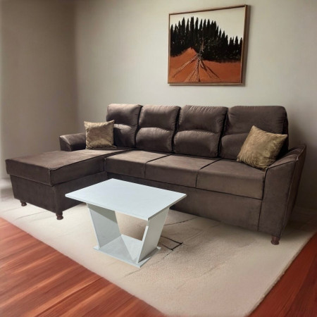 SOFA NEW SAN LORENZO MARRÓN 3 LUGARES + CHAISE + 2 ALMOHADAS + MESA