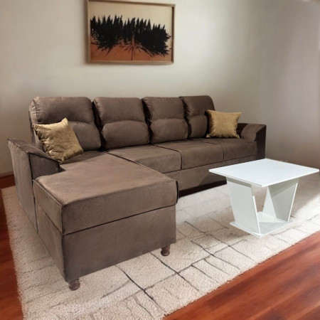 SOFA NEW SAN LORENZO MARRÓN 3 LUGARES + CHAISE + 2 ALMOHADAS + MESA