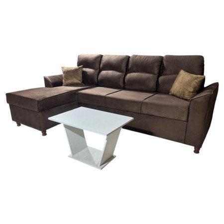 SOFA NEW SAN LORENZO MARRÓN 3 LUGARES + CHAISE + 2 ALMOHADAS + MESA