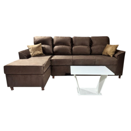 SOFA NEW SAN LORENZO MARRÓN 3 LUGARES + CHAISE + 2 ALMOHADAS + MESA