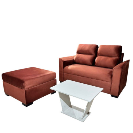 SOFA PIRIBEBUY 2 LUGARES TERRACOTA + PUFF + MESITA